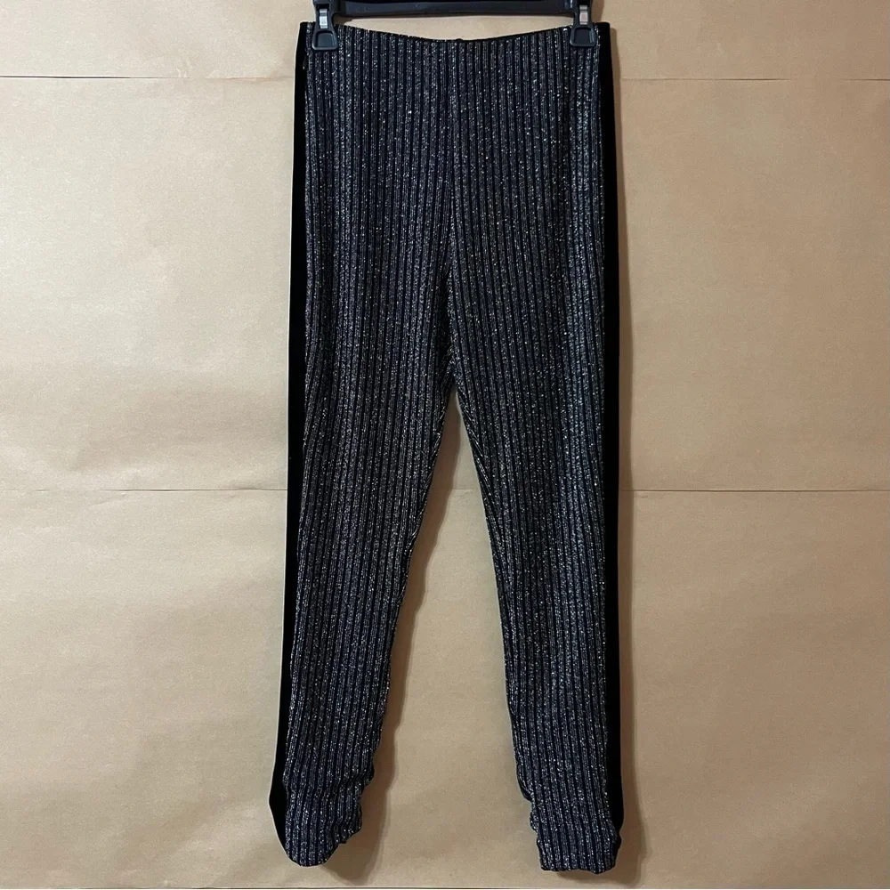 NBD | Tuxedo Legging in Silver Stripe Metallic High Rises Pull-On Pants Size M